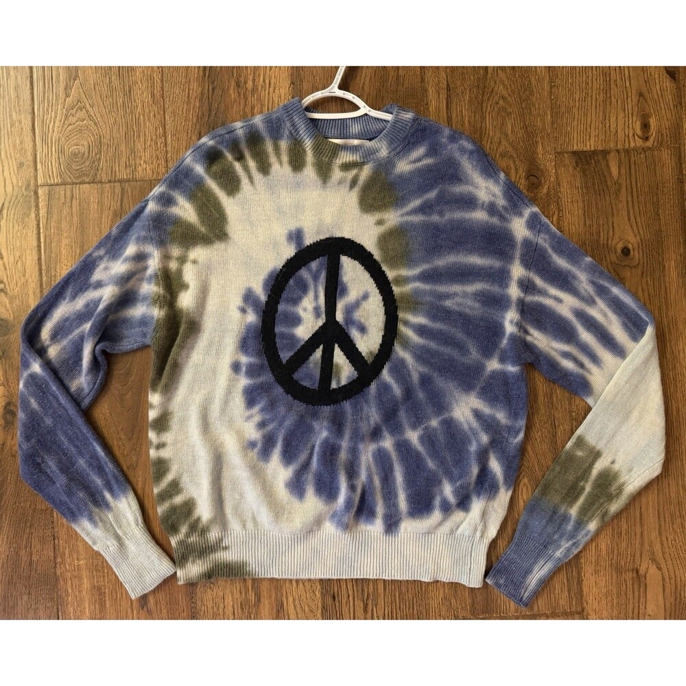 Spiritual Gangster Peace Sign Tie Dye Alpaca Wool Blend Sweater Medium Boho